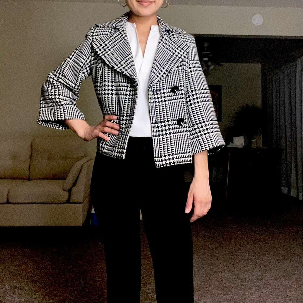 Tweed, black and white cropped coat.